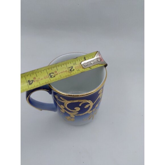 Kutahya Porselen Handcrafted Blue & Gold Scrolls White Porcelain Mug Cup W/ Box - Picture 6 of 10